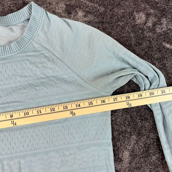 Lululemon Rest Less Pullover Light Blue Textured Thumbholes Women's 6* - Picture 6 of 10